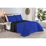 Colcha Cobre Leito Cama Queen 3 Pç Dupla Face Acolchoado Microfibra Azul Royal e Preto - 1