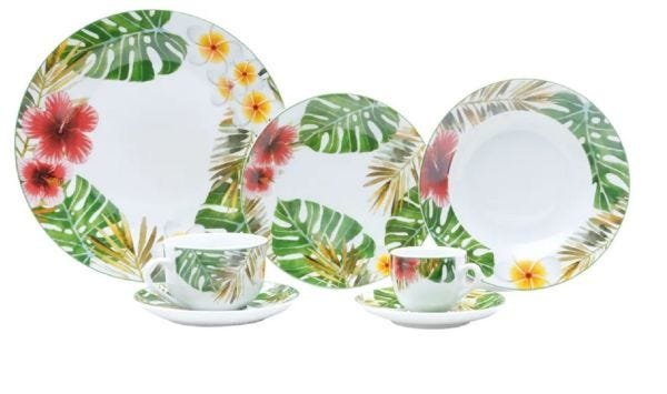 Aparelho de Jantar 30 Peças Chá Porcelana Super White Amazon Lyor Menor preço em Aparelho de Jantar 30 Peças Chá Porcelana Super White Amazon Lyor