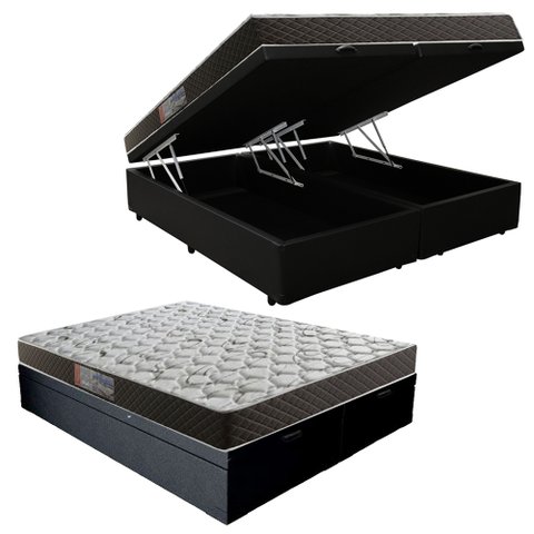 Cama Box Baú Queen Colchão Mola Ensacada Acolchões + Box Sintético 71x158x198 Cor:Preto