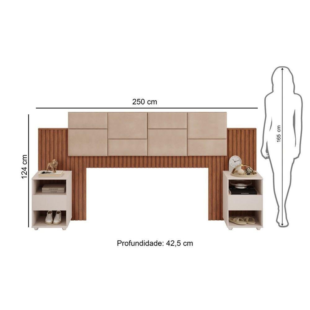 Cabeceira Estofada com Mesa Cabeceira e Led - 7 Decormoveis - Veludo Kraft - 3