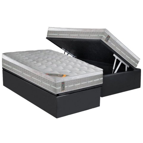 Cama Box Baú Solteiro: Colchão Castor Pocket Premium Gel + Base Crc Suede Gray(88x188)