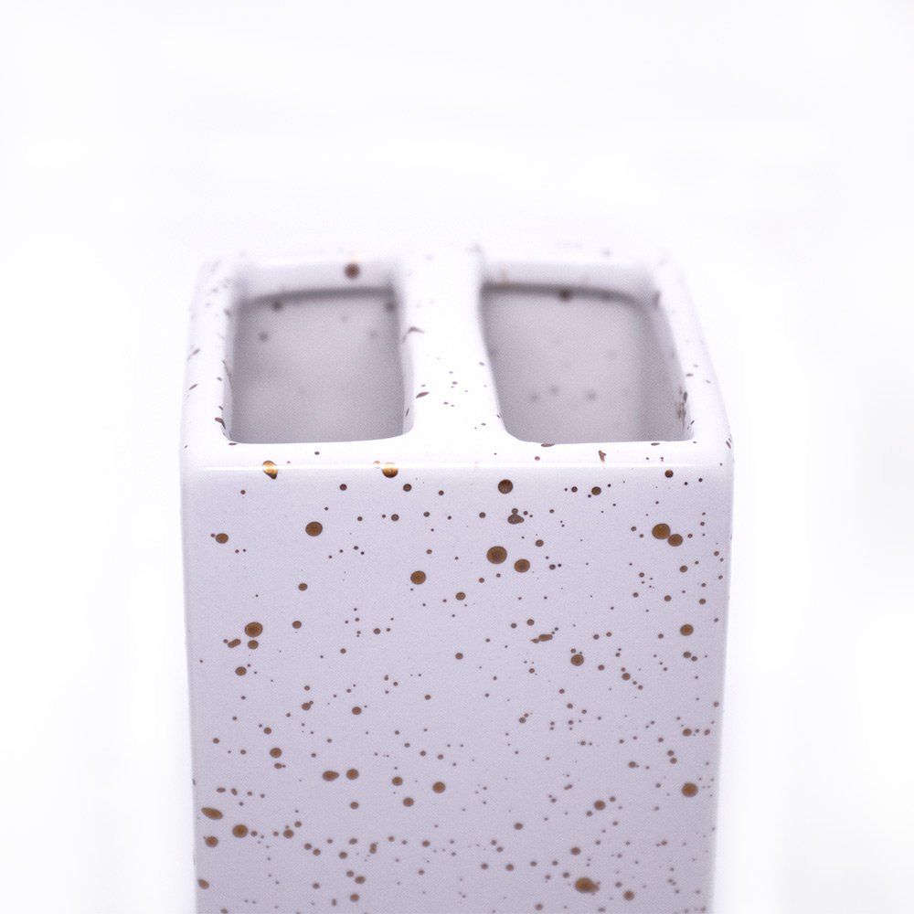 Kit Banheiro 01 Porta Sabonete Liquido e 01 Porta Escova em Cerâmica Branco - D'Rossi DRossi - 4