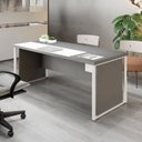 Ver imagem 1 de Escrivaninha Mesa Escritório Diretor com Caixa de Tomadas e Porta Objetos 200cm Corporate Cinza Sagrado e Branco