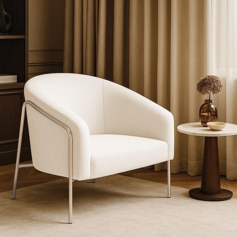 Poltrona Sala Industrial Alta Champanhe Stella Bouclê D03 - D'Rossi Cor Off White