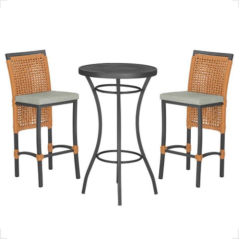 Mesa Bistrô com 2 Banquetas Roma Preta Corda Náutica Estofado 3 Trama Original