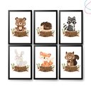Ver imagem 1 de Kit com 6 Quadros Decorativos Animais do Bosque Aquarela:preta