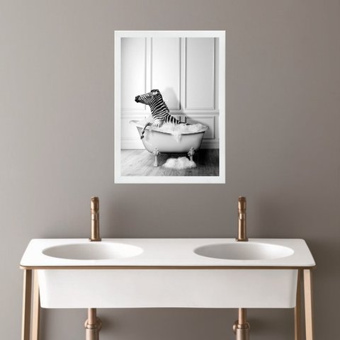 Quadro Banheiro Coleção Animais - Zebrinha 24x18cm - com Vidro:madeira Preta