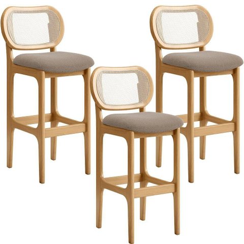 Kit 03 Banquetas Altas para Cozinha Bancada Sala Tela Betta Fixa L02 Bouclê Bege - Lyam