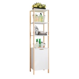 Armário de Madeira para Roupas e Calçados com Prateleiras e Cesto em MDP Branco - 1