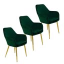 Ver imagem 1 de Kit 3 Cadeiras Poltrona Lines Base Dourada Recepção Sala Decorativa Suede - Verde