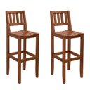 Ver imagem 1 de Kit 2 Banquetas De Madeira Balcão Cozinha Varanda Alta Bar Luxo Pés Madeira Maciça Área Gourmet