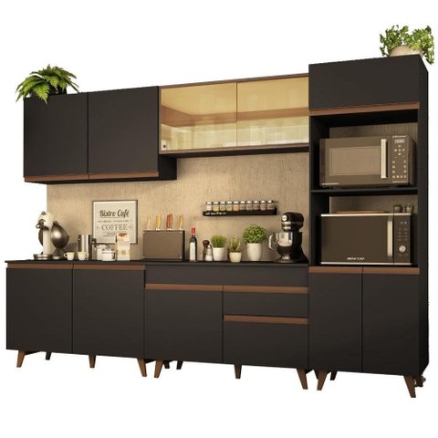 Cozinha Completa Reims Armário Balcão Preto Rustic Madesa