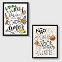 Ver imagem 1 de Kit 2 Quadros Frases Cozinha Humor 45x34cm - com vidro:Madeira preta