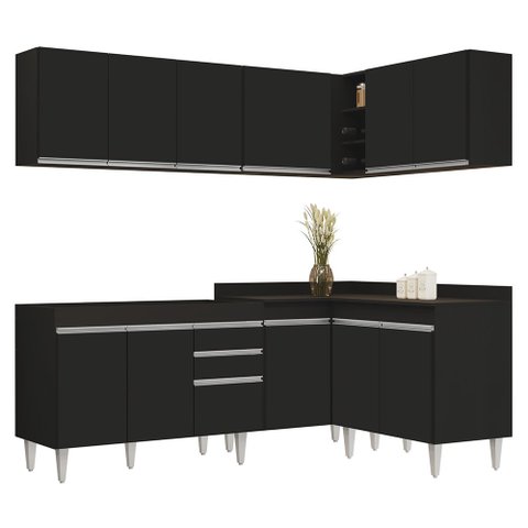 Armário de Cozinha Modulado de Canto 6 Peças Cp28 Balcão sem Tampo Preto - Lumil Lumil Móveis