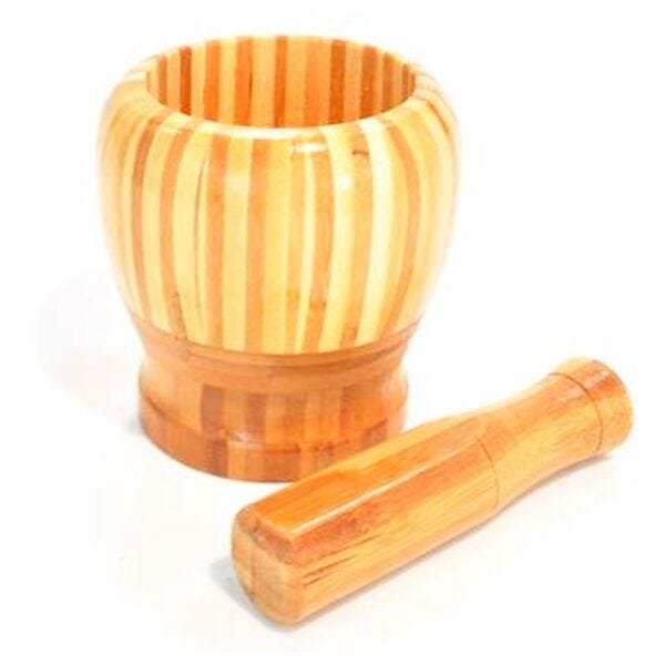 Pilão de Bambu Madeira com Socador Reforçado Cozinha Culinária Tempero - 2