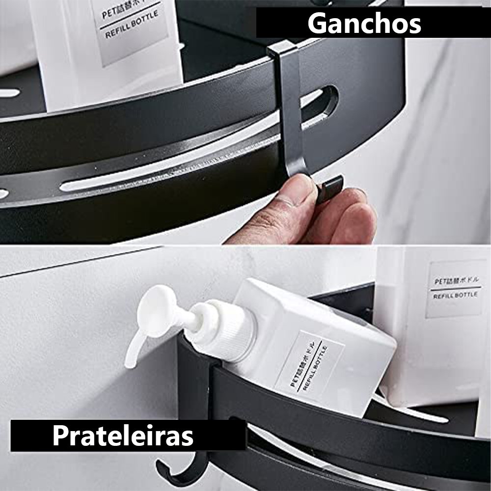 Organizador Prateleiras Ganchos Canto Parede Porta Shampoo Sabonete Ducha Esponja Toalha Organizaç - 6