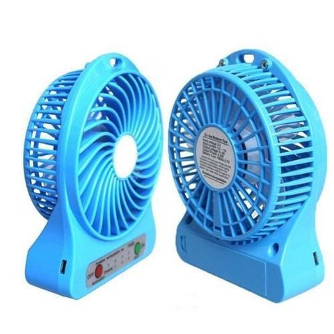 Mini Ventilador Portátil USB com Bateria Recarregável e Luz de LED - Azul