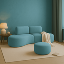 Ver imagem 1 de Sofá Orgânico e Puff Módulo Curvo Savana Boucle Azul Turquesa -vimont Moveis