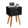 Mesa de Cabeceira Retrô 40cm Preto 2 Gavetas Pés Palito Madeira Maciça - Enviamos Montado - 1