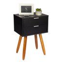 Ver imagem 1 de Mesa de Cabeceira Retrô 40cm Preto 2 Gavetas Pés Palito Madeira Maciça - Enviamos Montado