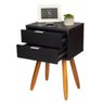 Mesa de Cabeceira Retrô 40cm Preto 2 Gavetas Pés Palito Madeira Maciça - Enviamos Montado - 5