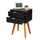 Ver imagem 5 de Mesa de Cabeceira Retrô 40cm Preto 2 Gavetas Pés Palito Madeira Maciça - Enviamos Montado