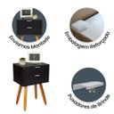 Ver imagem 4 de Mesa de Cabeceira Retrô 40cm Preto 2 Gavetas Pés Palito Madeira Maciça - Enviamos Montado