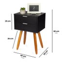 Ver imagem 2 de Mesa de Cabeceira Retrô 40cm Preto 2 Gavetas Pés Palito Madeira Maciça - Enviamos Montado