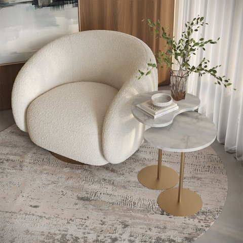 Kit 2 Mesas Laterais Sofá Sala Apoio Metal Dourado Moderna Gaia MDF Atenna