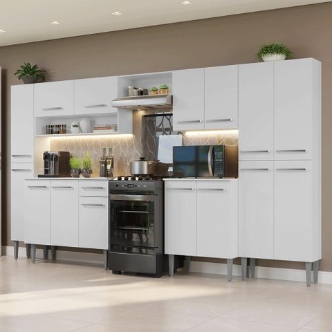 Armário de Cozinha Completa 325cm Branco Emilly Madesa 02 Branco