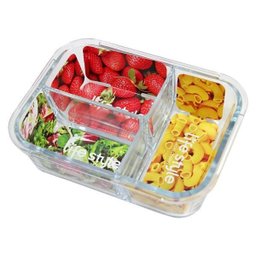 (fitness) Pote de Vidro Hermético Branco com 3 Divisórias 1000ml - 1