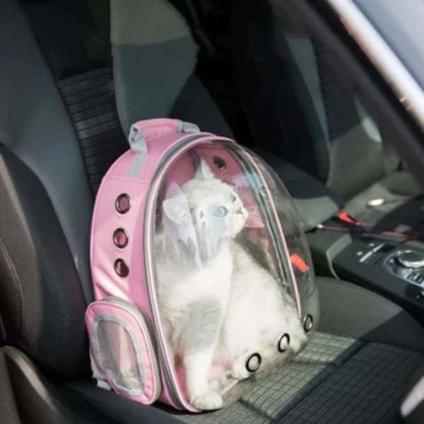 Mochila Pet Transporte Cães Gato Visão 360 Panorâmica Passeio Confortável: Cor:rosa - 3