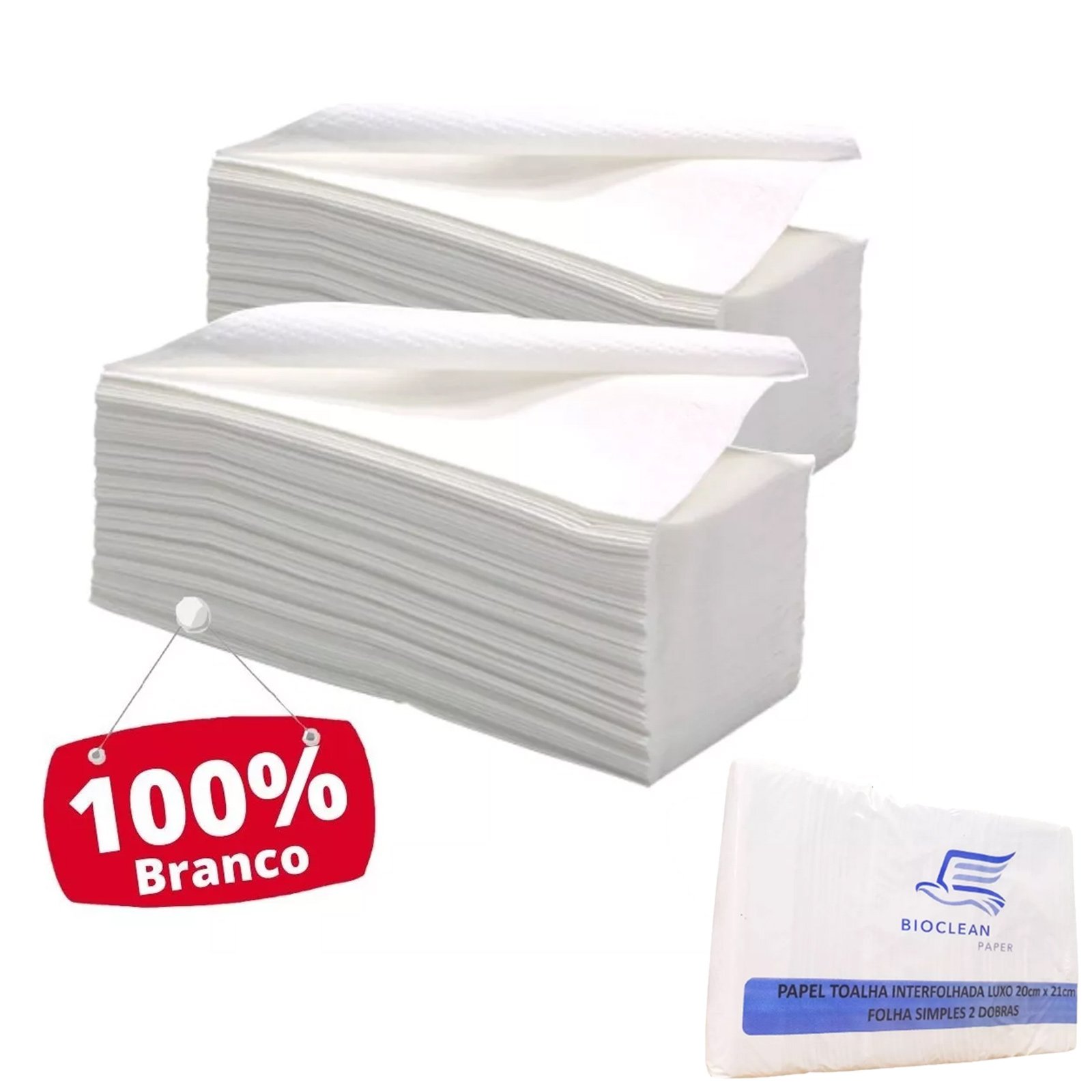3 Pacotes Papel Toalha Interfolhado 20 X 21 Cm 1000 Folhas Bioclean Paper Luxo Branco - Kit 3000 Toa - 2