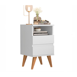 Conjunto 2 Mesa de cabeceira Retrô Pés Palito Em Madeira Maciça - Pop - Varias cores - Branco - 3