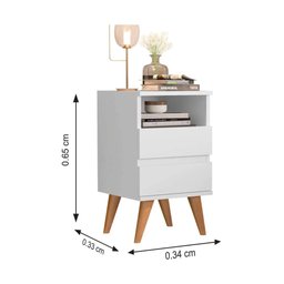 Conjunto 2 Mesa de cabeceira Retrô Pés Palito Em Madeira Maciça - Pop - Varias cores - Branco - 4