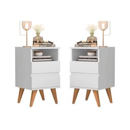 Conjunto 2 Mesa de cabeceira Retrô Pés Palito Em Madeira Maciça - Pop - Varias cores - Branco - 1