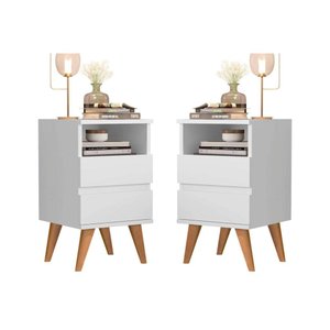 Conjunto 2 Mesa de cabeceira Retrô Pés Palito Em Madeira Maciça - Pop - Varias cores - Branco