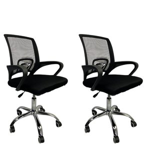 Kit 2 Cadeiras Escritório Secretária Modelo Ascend Base Cromada com Rodinha Preta
