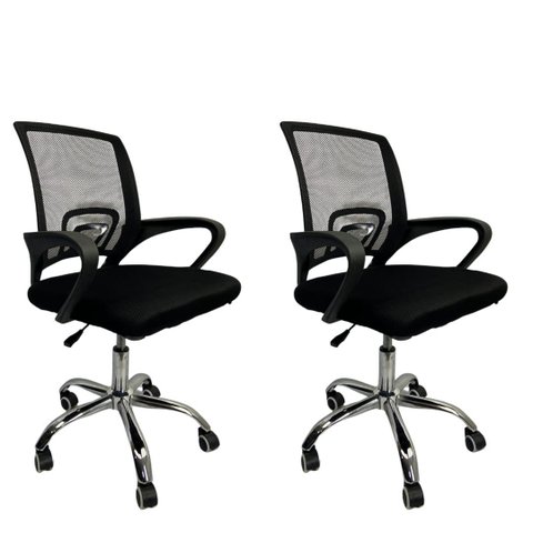 Kit 2 Cadeiras Escritório Secretária Modelo Ascend Base Cromada com Rodinha Preta