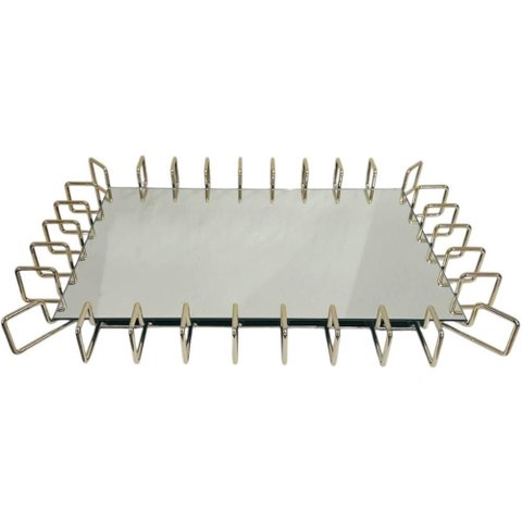 Bandeja Espelhada Dourada Retangular Decorativa para Lavabo Aparador Centro de Mesa Anfield