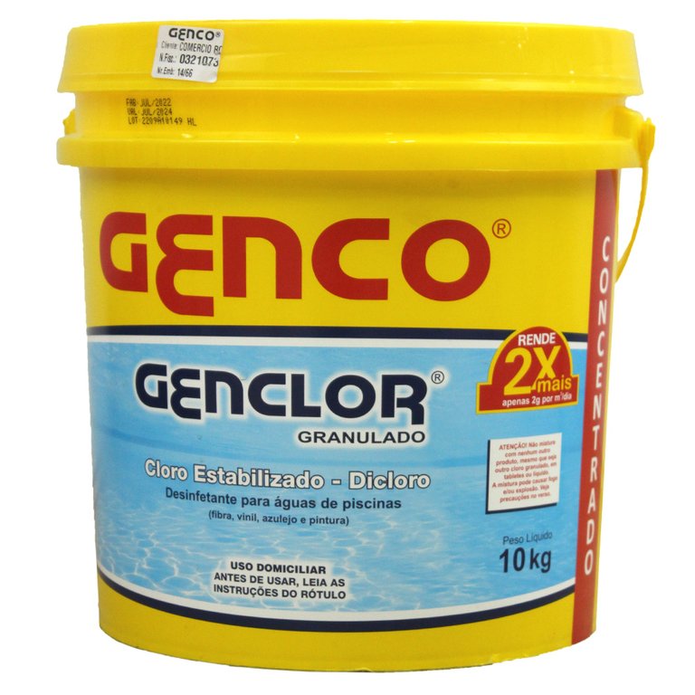 BALDE DE CLORO 10KG ESTABILIZADO GENCO