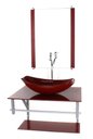 Ver imagem 1 de GABINETE DE VIDRO PARA BANHEIRO 60CM AC CUBA OVAL CHANFRADA VERMELHO CEREJA FULL COM TORNEIRA CROMAD