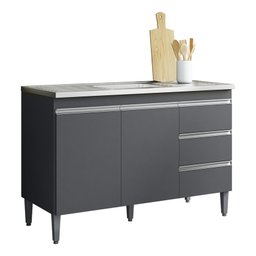 Balcão Gabinete Andreia 120cm Cinza Ajl Moveis Ajl Móveis Balcão, Gabinete, Cuba, Pia, Tampo, Mdf, M - 1