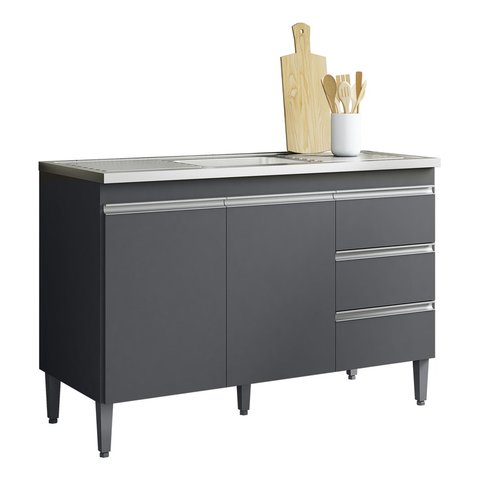 Balcão Gabinete Andreia 120cm Cinza Ajl Moveis Ajl Móveis Balcão, Gabinete, Cuba, Pia, Tampo, Mdf, M