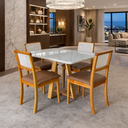 Ver imagem 1 de Cojunto Mesa C/ 4 Cadeiras Couro Marrom Madeira Rubi Pérola