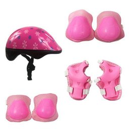 Kit de Proteção Infantil Capacete Joelheira Cotoveleira Protetor de Mãos Rosa - 1