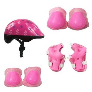 Kit de Proteção Infantil Capacete Joelheira Cotoveleira Protetor de Mãos Rosa