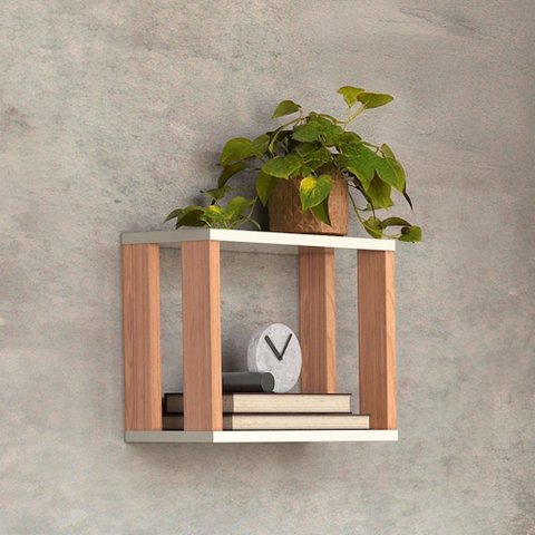 Nicho de Parede Industrial 1 Prateleira MDF Off White com Freijó Pradel Móveis