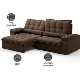 Sofá Sideral Retrátil e Reclinável com Molas no Assento 2,00m Velosuede - Netsofas  - 2