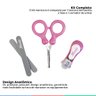 Kit Manicure Infantil Bebe Com Cortador de Unha Tesoura e Lixa A Partir do Nascimento Clingo - Rosa - 2